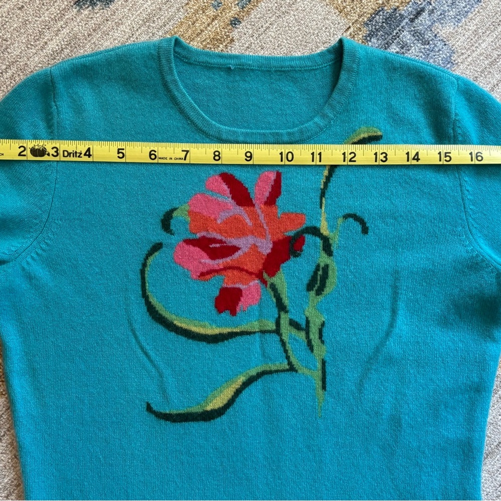 Beautiful Cashmere Floral Teal Sweater - Picture 11 of 11